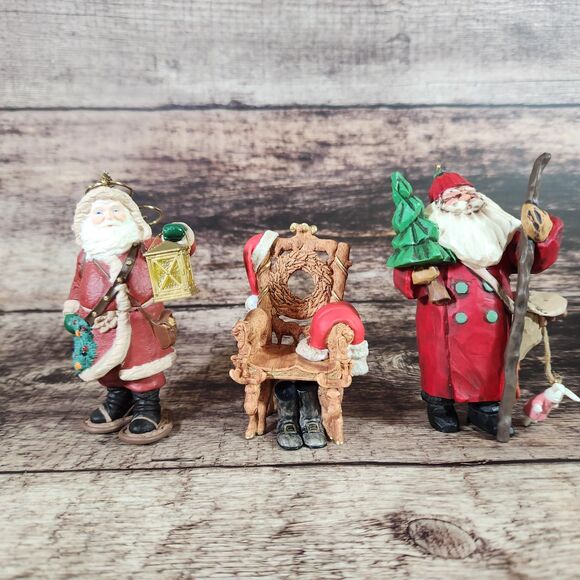 Set 3 Rustic Woodland Santa Ornaments Hallmark Christmas Collectors Folk Art - Picture 1 of 16